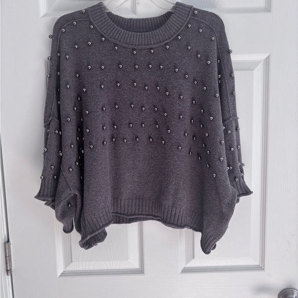 Anthropologie Goldie 3/4 Sleeve Studded Sweater, Size XL, Gray - Picture 6 of 9